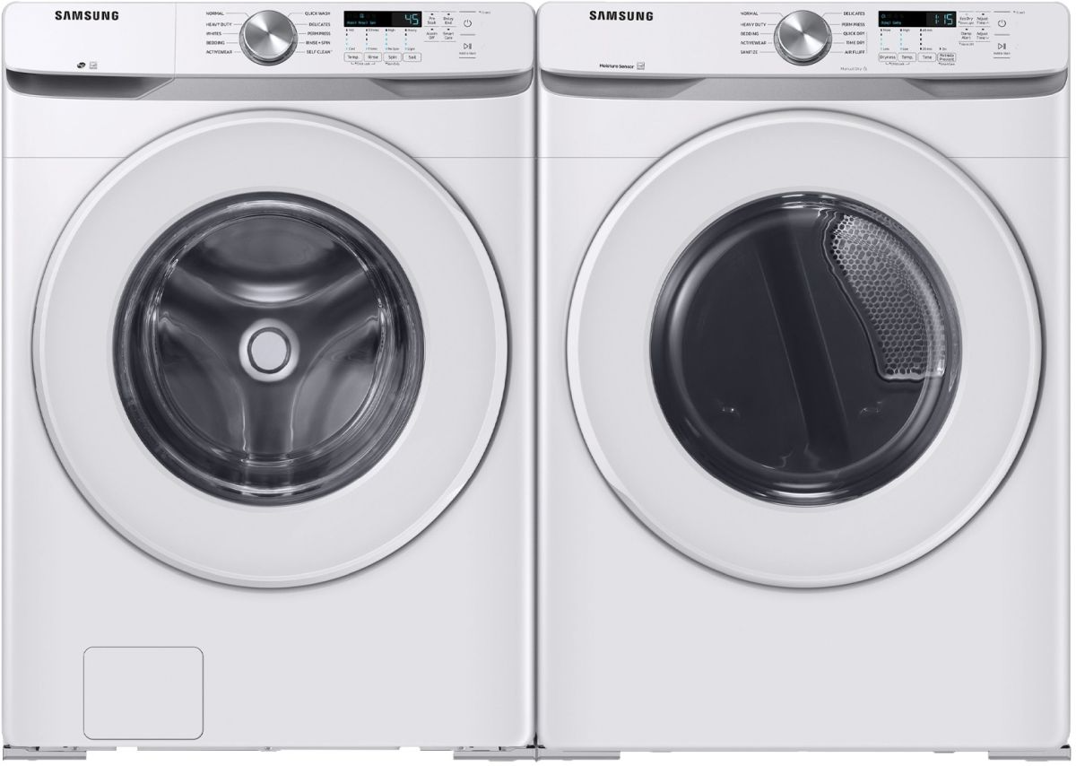 Side by Side Front Load Washer and Electric Dryer Pair in White