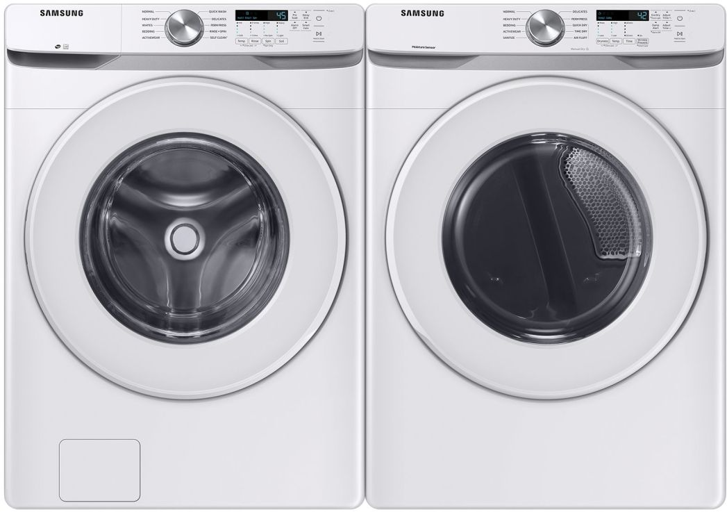 Side by Side Front Load Washer and Electric Dryer Pair in White