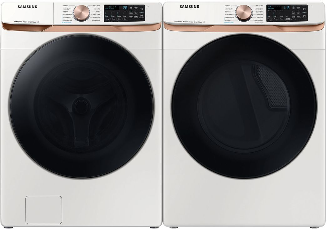 Side by Side Front Load Washer and Electric Dryer Pair in Ivory