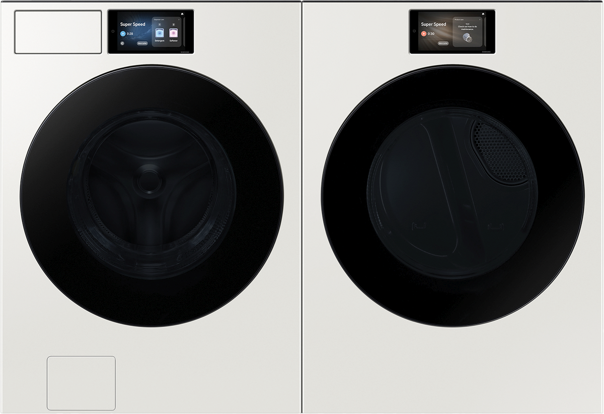 Side by Side Front Load Washer and Gas Dryer Pair in Ivory