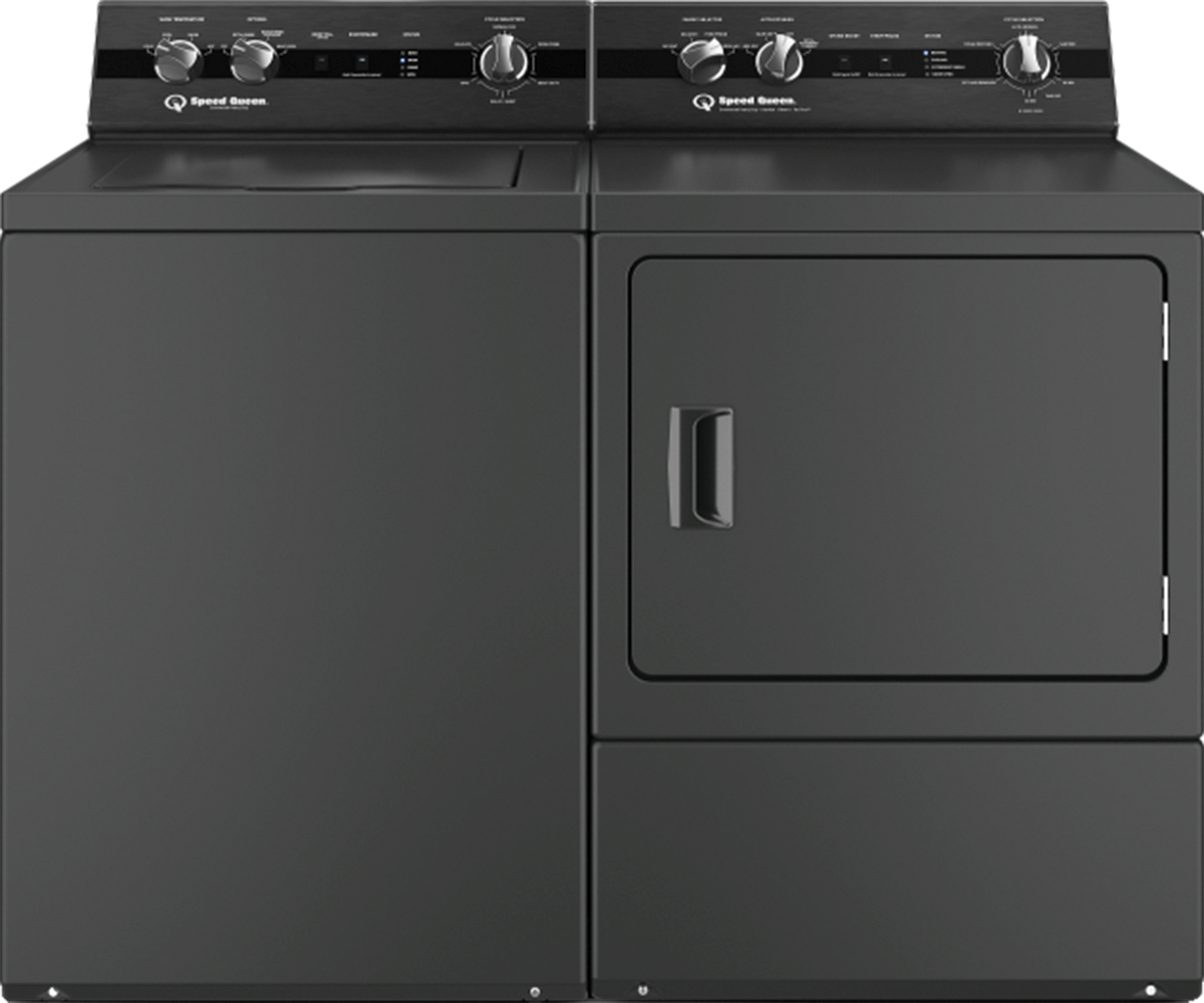 Side by Side Top Load Washer and Electric Dryer Pair in Matte Black