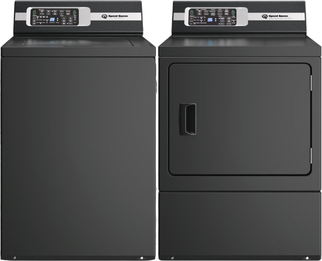 Side by Side Top Load Washer and Electric Dryer Pair in Matte Black
