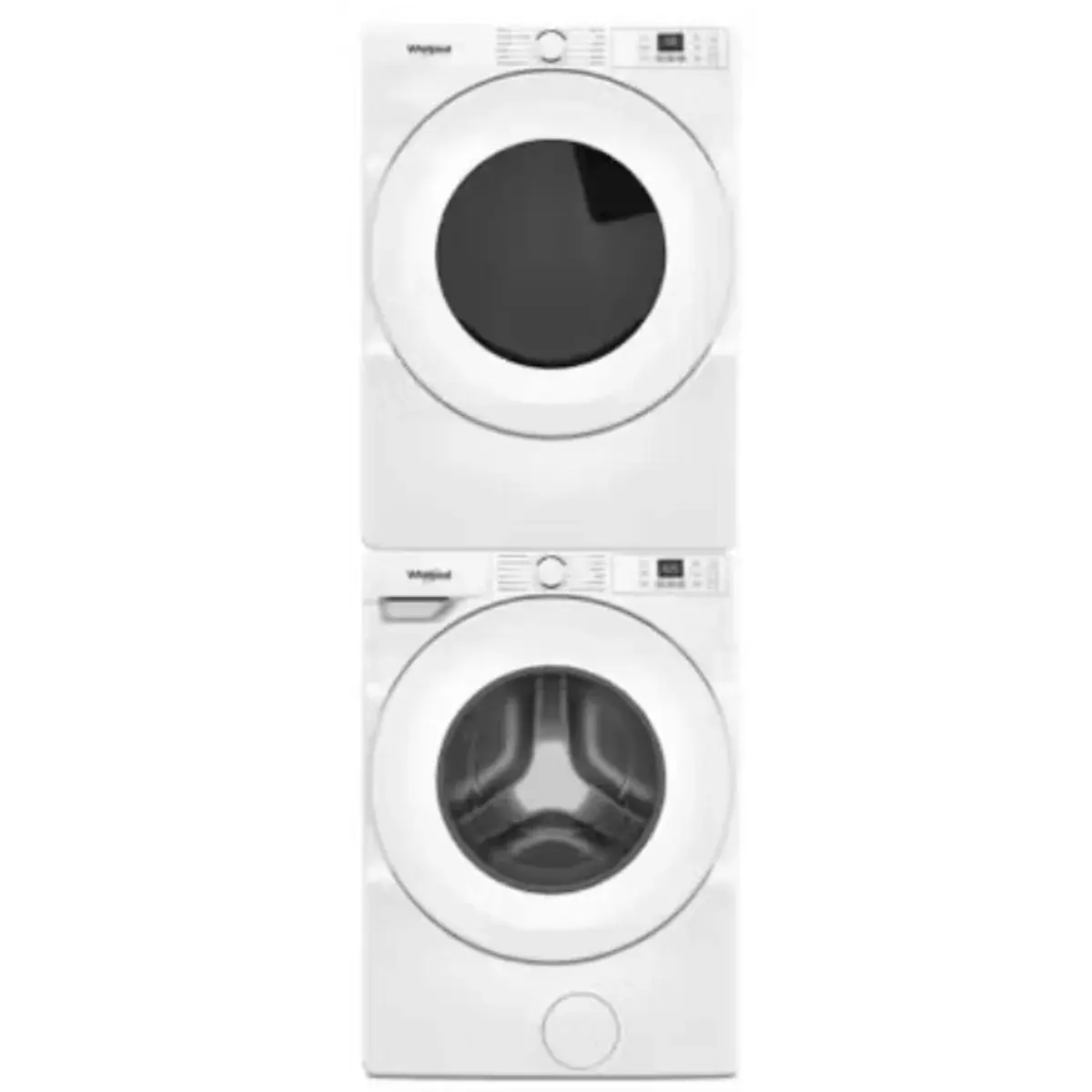 Stacked Front Load Washer and Electric Dryer Pair in White