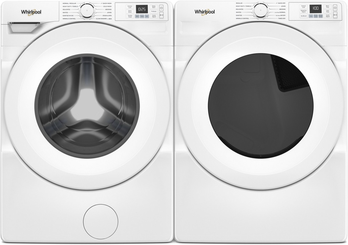 Side by Side Front Load Washer and Electric Dryer Pair in White