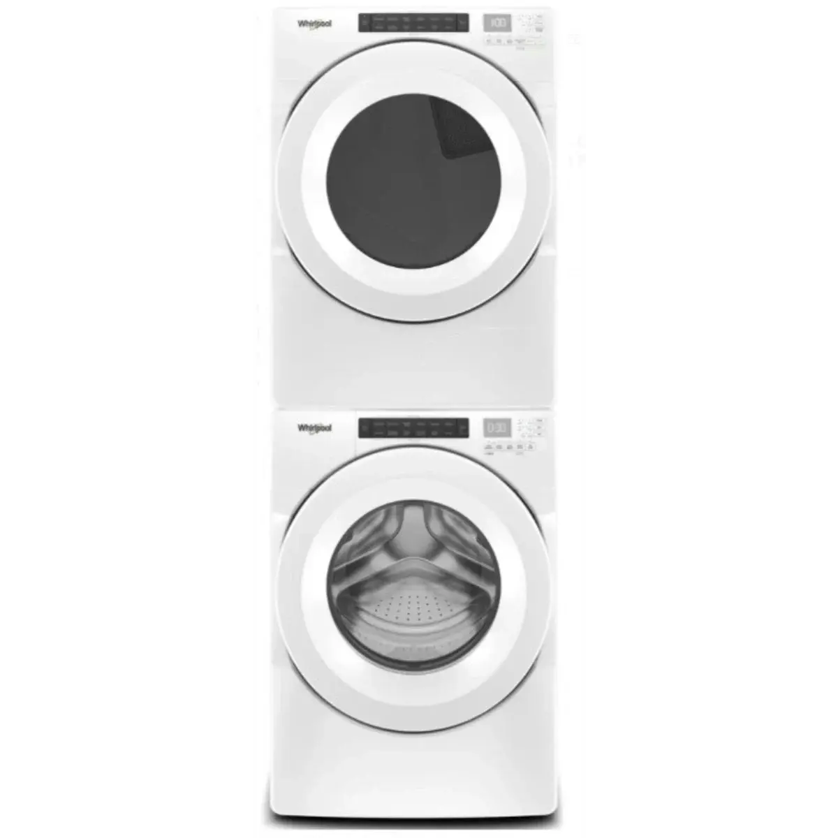 Stacked Front Load Washer and Gas Dryer Pair in White
