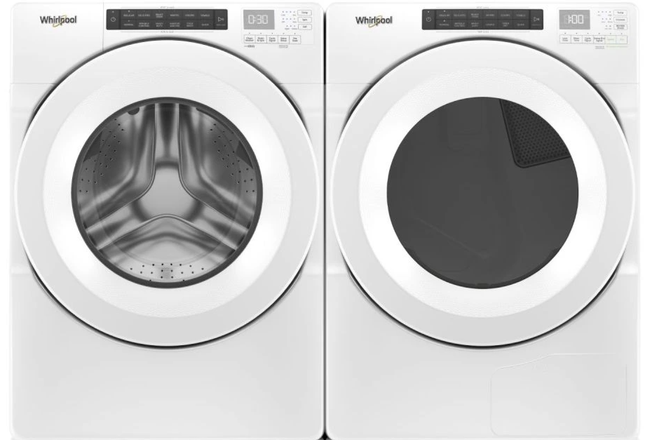 Side by Side Front Load Washer and Gas Dryer Pair in White