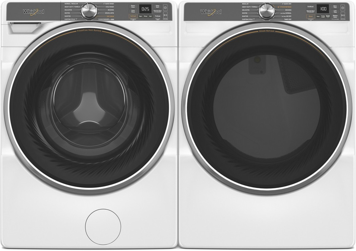 Side by Side Front Load Washer and Gas Dryer Pair in White