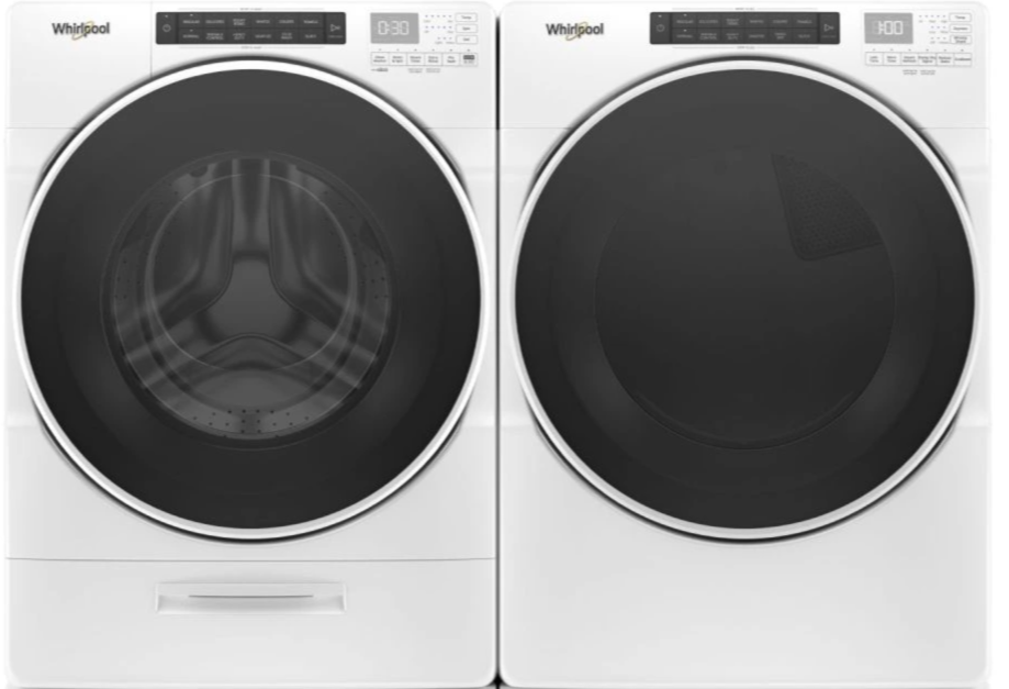 Side by Side Front Load Washer and Electric Dryer Pair in White