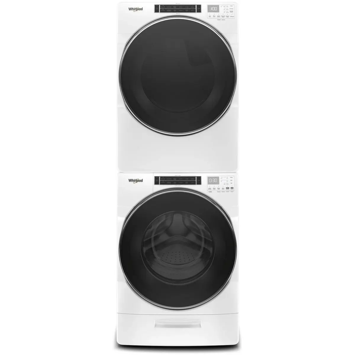 Stacked Front Load Washer and Gas Dryer Pair in White