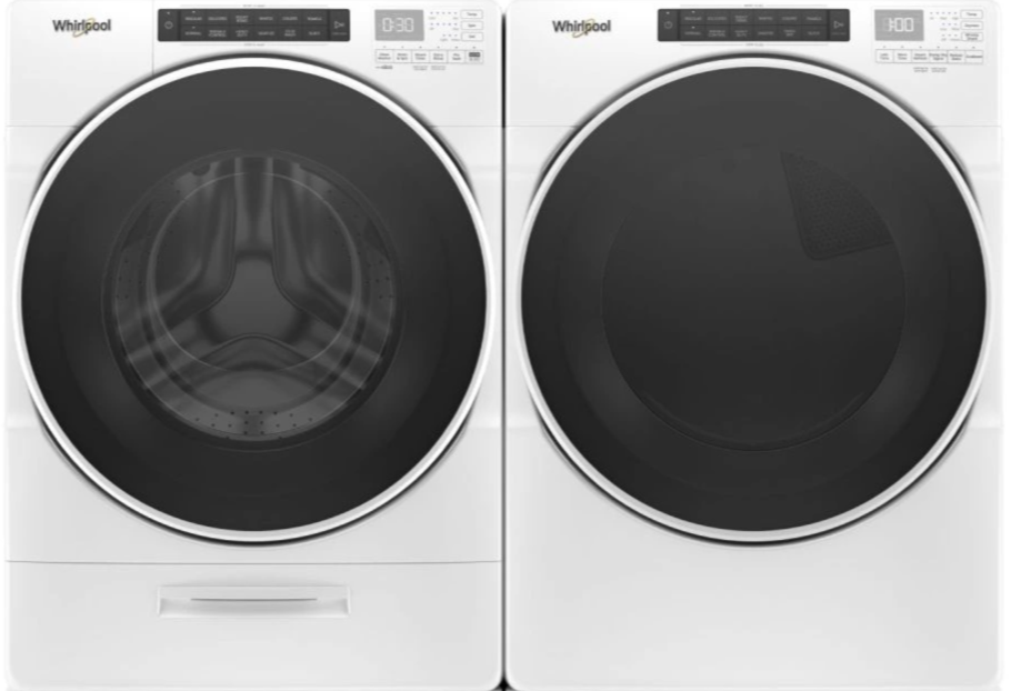 Side by Side Front Load Washer and Gas Dryer Pair in White