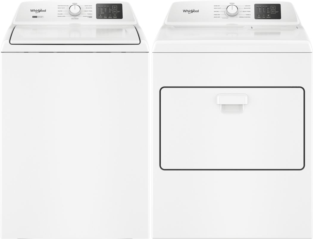 Side by Side Top Load Washer and Electric Dryer Pair in White