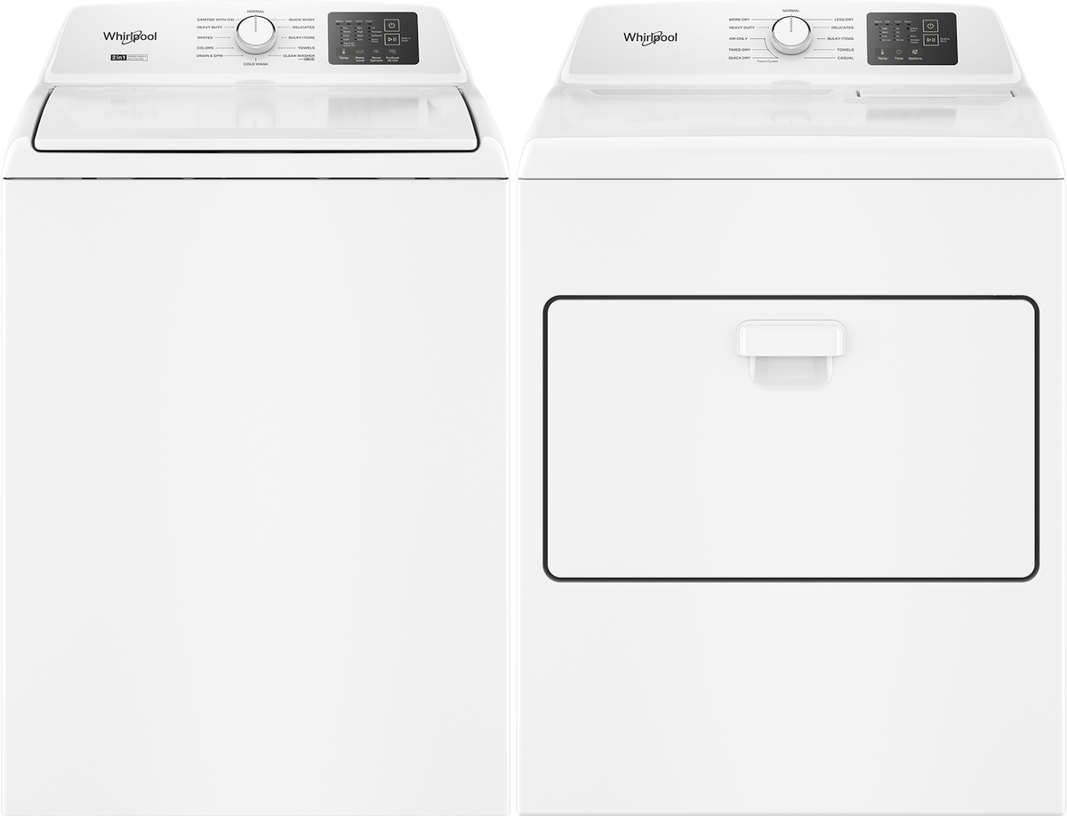 Side by Side Top Load Washer and Gas Dryer Pair in White
