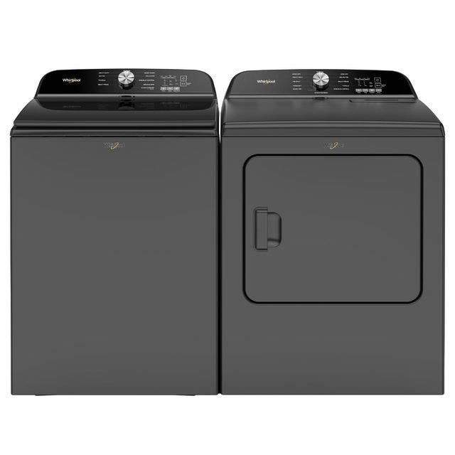 Side by Side Top Load Washer and Electric Dryer Pair in Volcano Black
