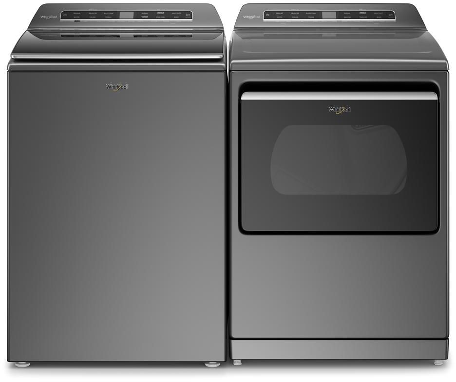Side by Side Top Load Washer and Electric Dryer Pair in Chrome Shadow