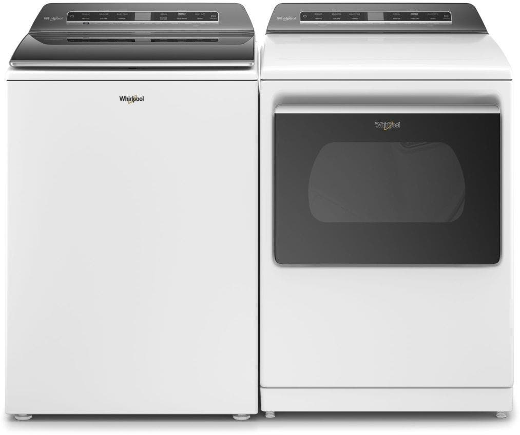 Side by Side Top Load Washer and Electric Dryer Pair in White