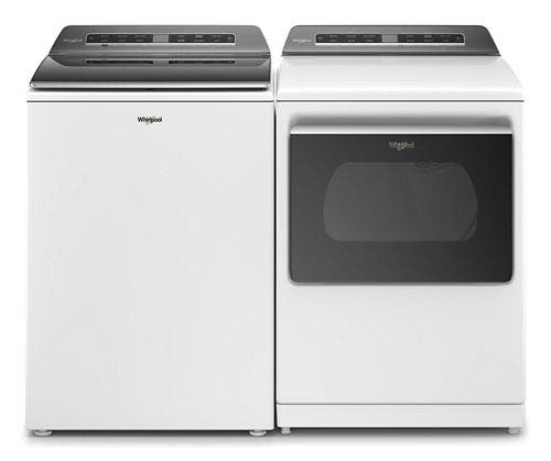 Side by Side Top Load Washer and Gas Dryer Pair in White