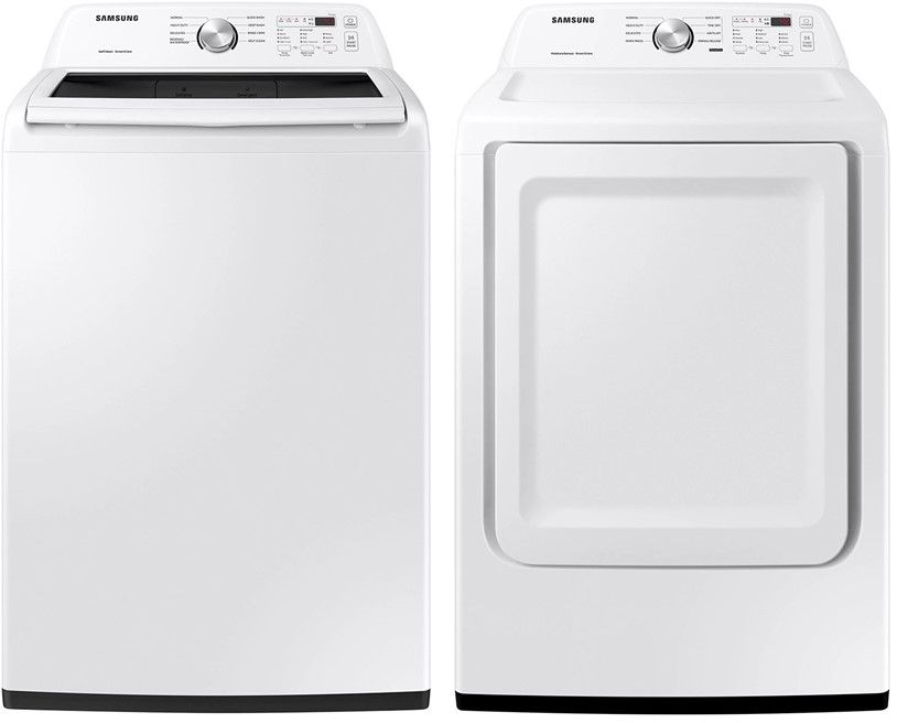 Side by Side Top Load Washer and Electric Dryer Pair in White