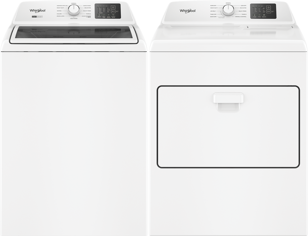 Side by Side Top Load Washer and Electric Dryer Pair in White