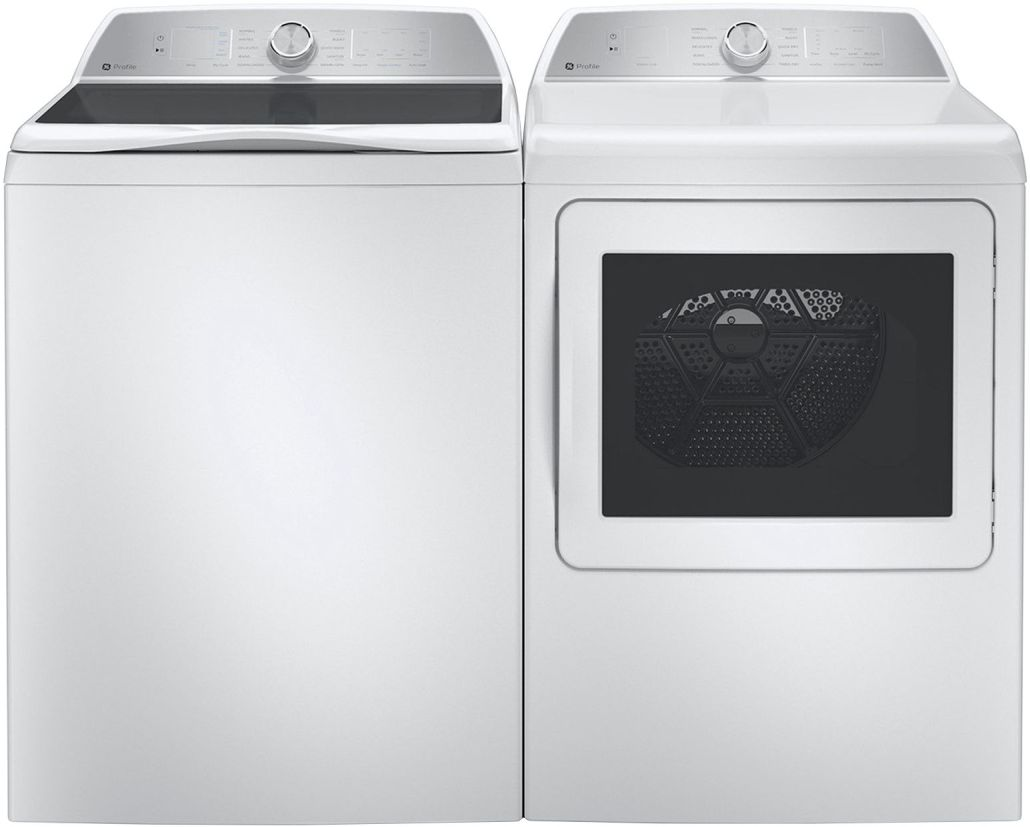 Side by Side Top Load Washer and Gas Dryer Pair in White
