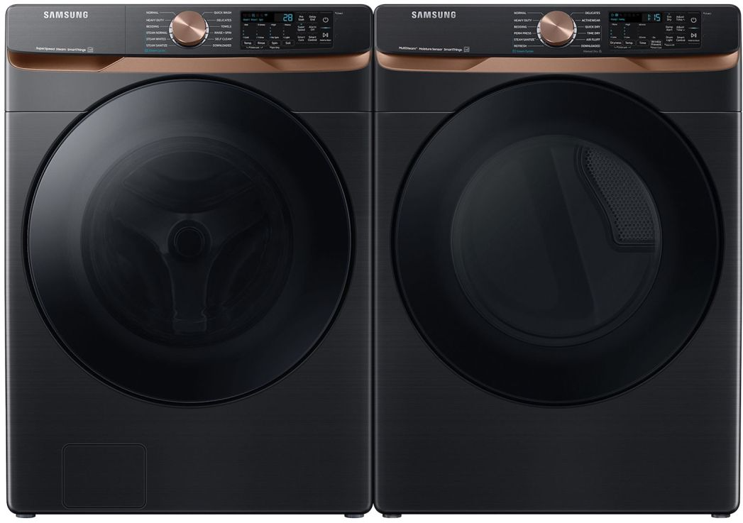 Side by Side Front Load Washer and Electric Dryer Pair in Brushed Black