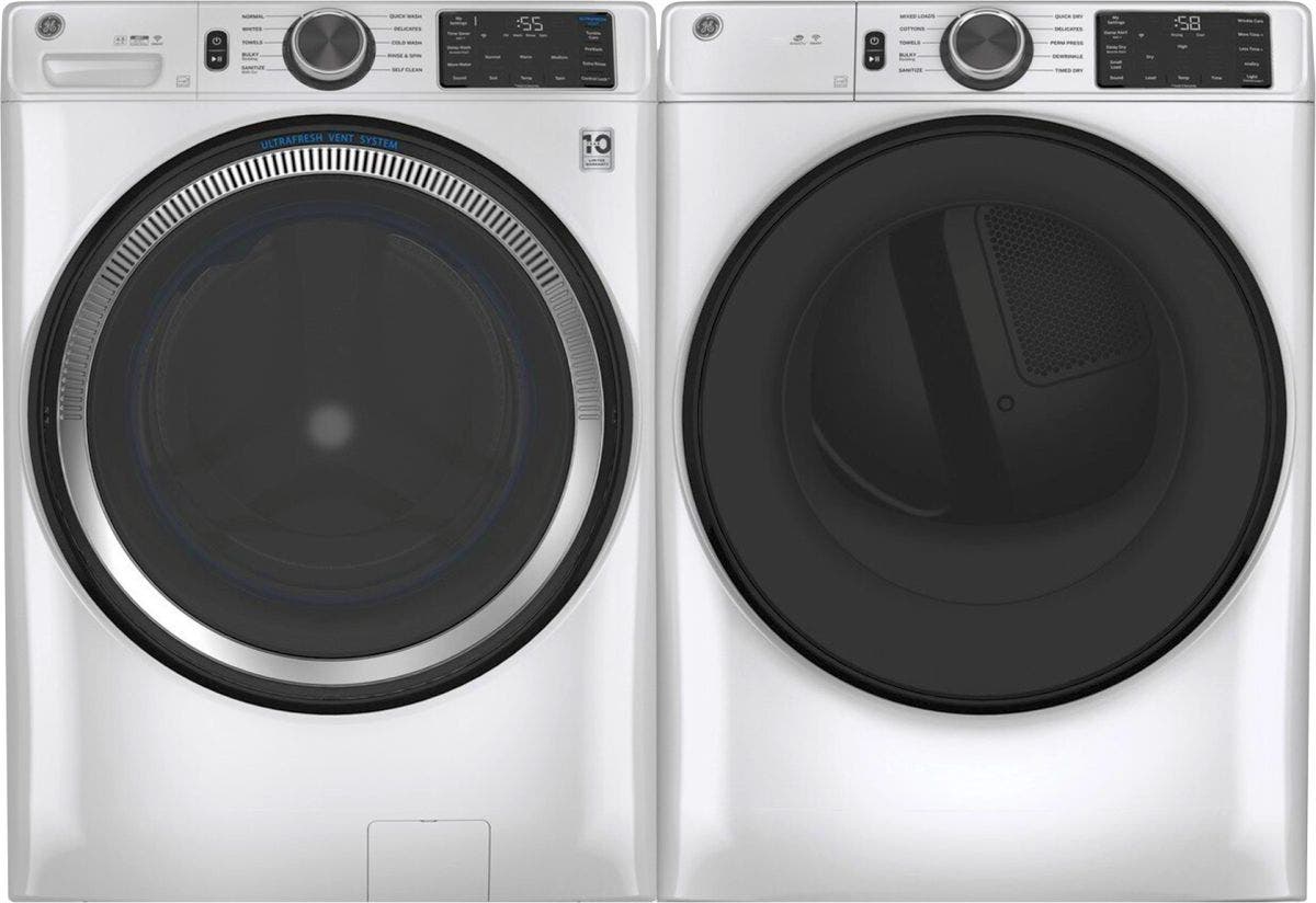Side by Side Front Load Washer and Electric Dryer Pair in White