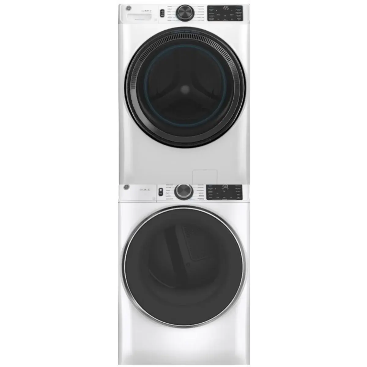 Stacked Front Load Washer and Electric Dryer Pair in White