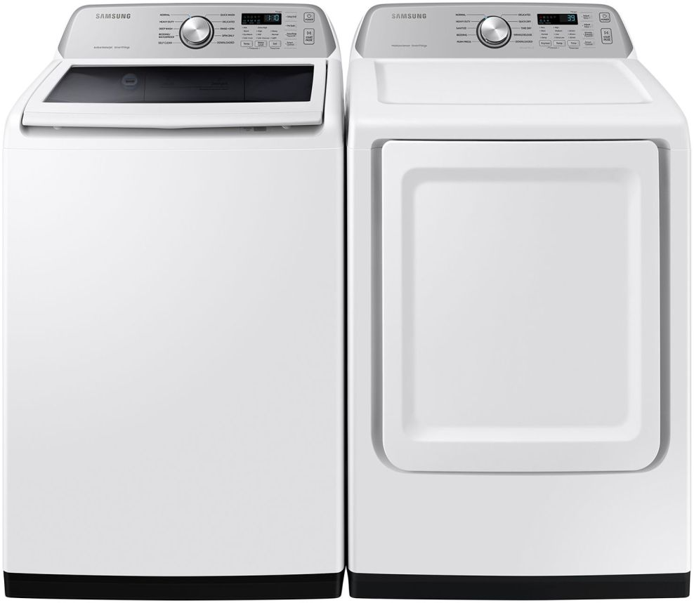 Side by Side Top Load Washer and Gas Dryer Pair in White