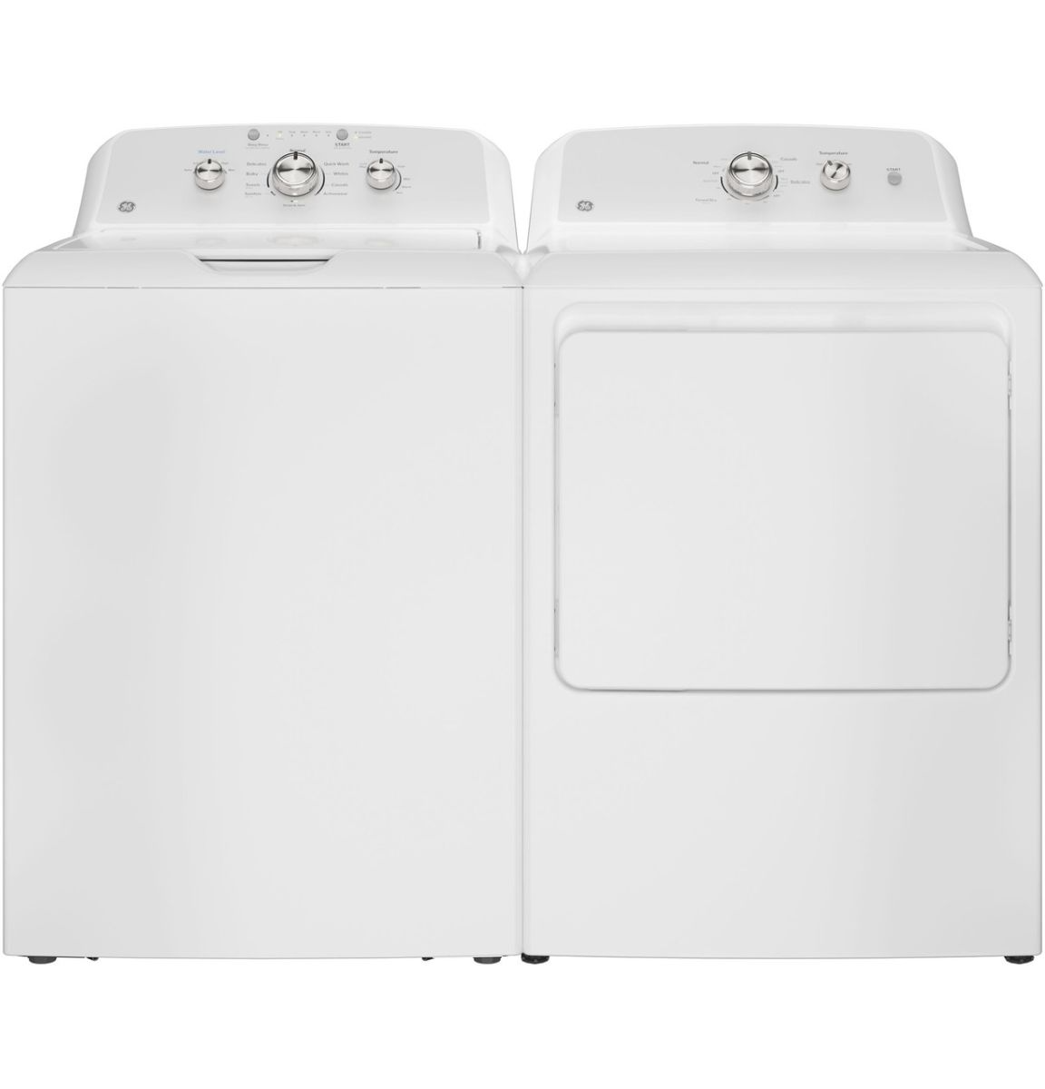 Side by Side Top Load Washer and Electric Dryer Pair in White