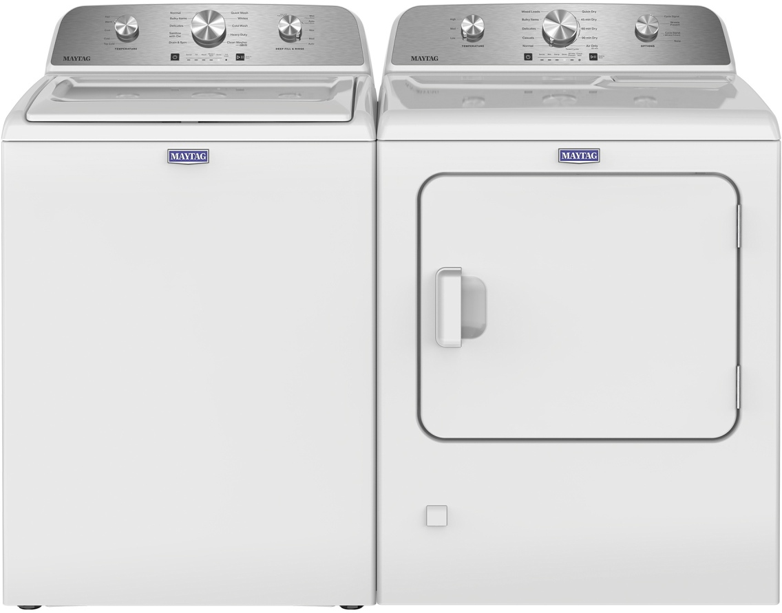 Side by Side Top Load Washer and Electric Dryer Pair in White