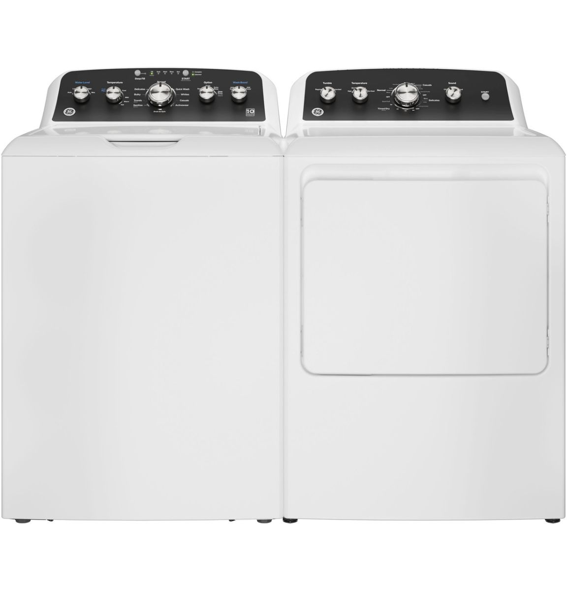 Side by Side Top Load Washer and Electric Dryer Pair in White