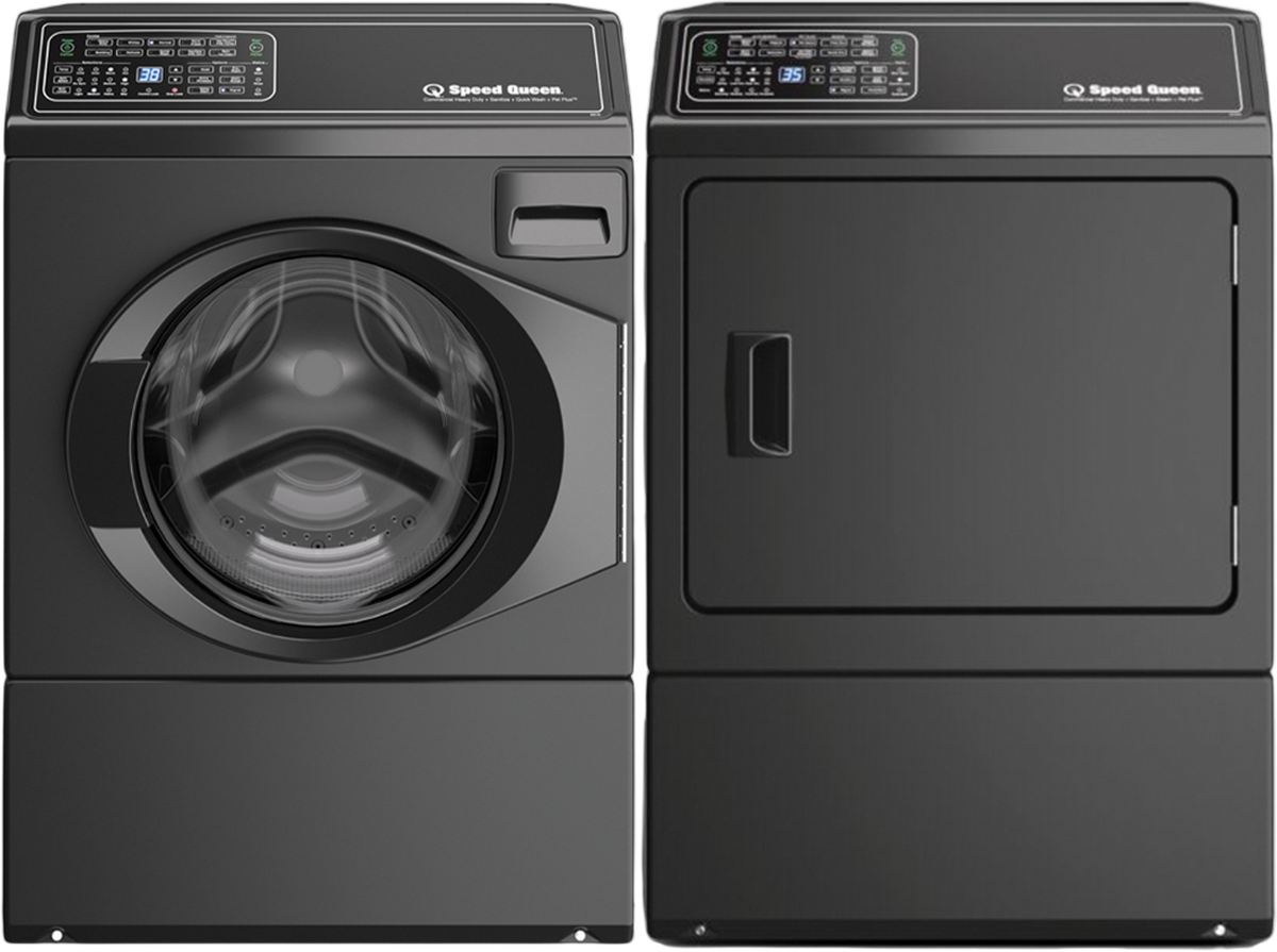 Side by Side Front Load Washer and Electric Dryer Pair in Matte Black