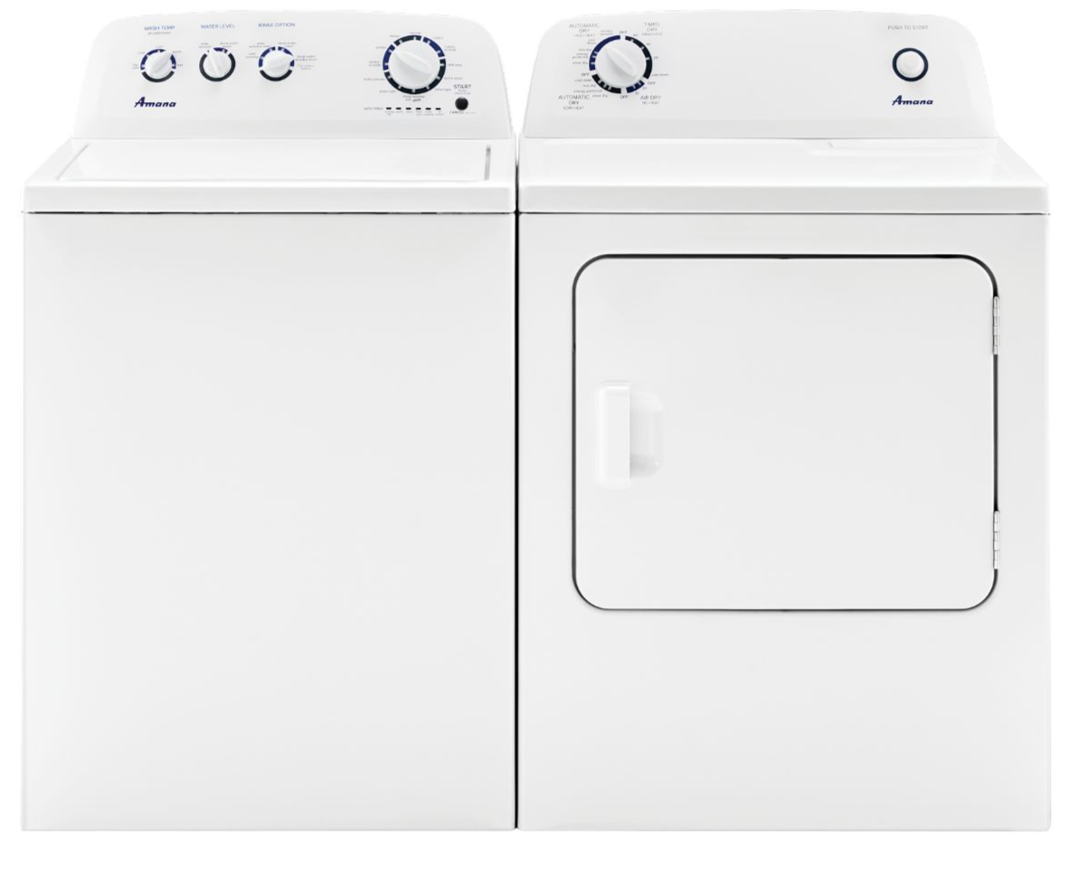 Side by Side Top Load Washer and Electric Dryer Pair in White