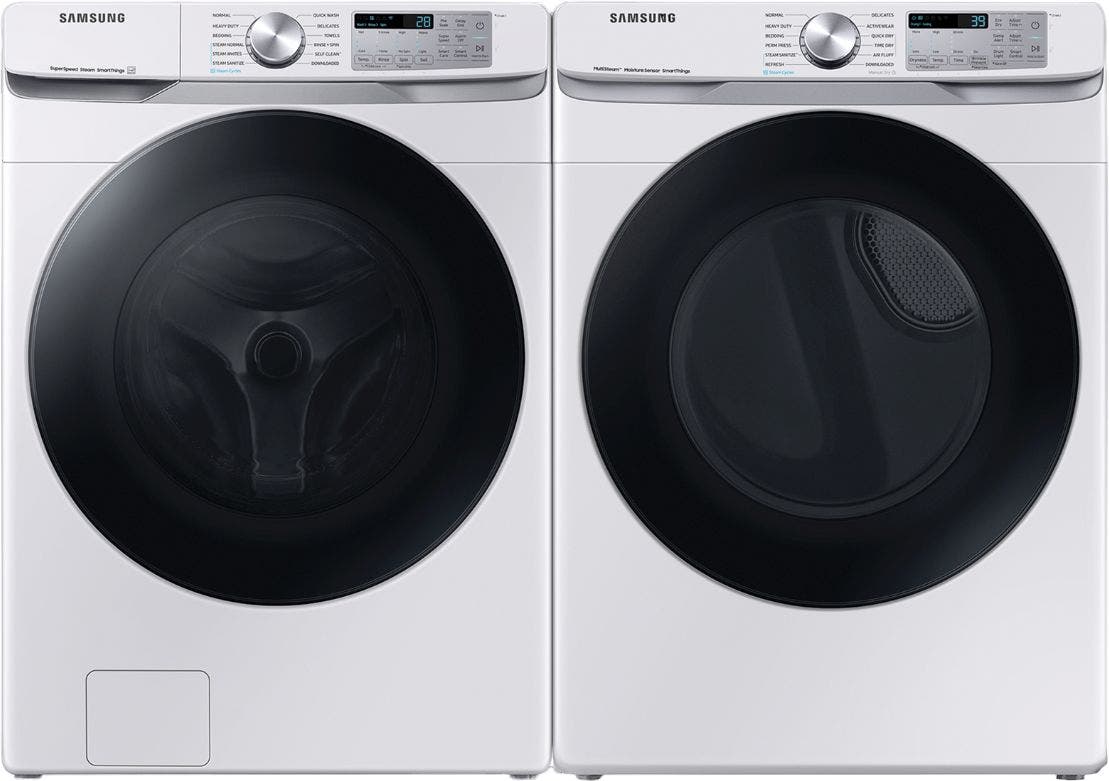 Side by Side Front Load Washer and Electric Dryer Pair in White