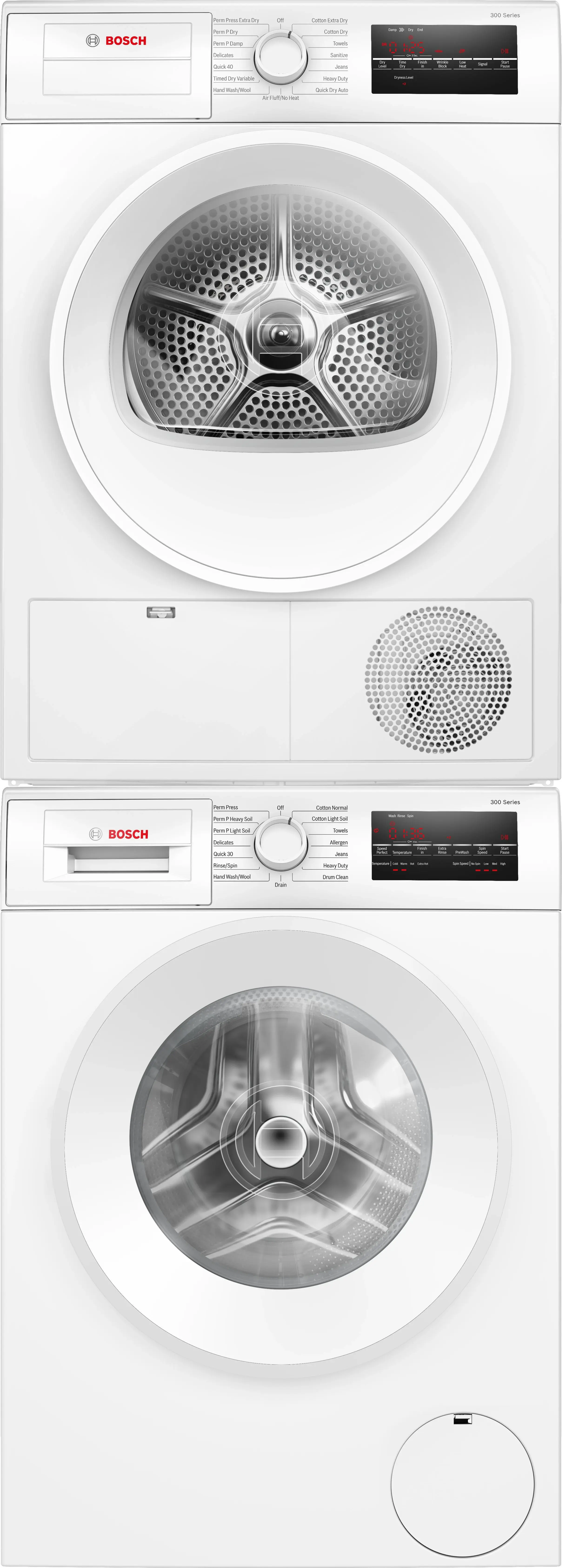 Stacked Front Load Washer and Ventless Dryer Pair in White