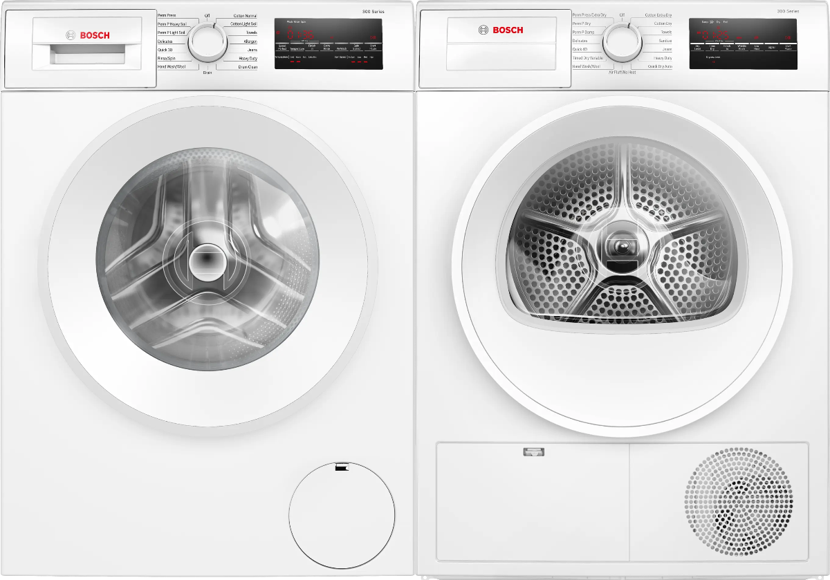 Side by Side Front Load Washer and Ventless Dryer Pair in White