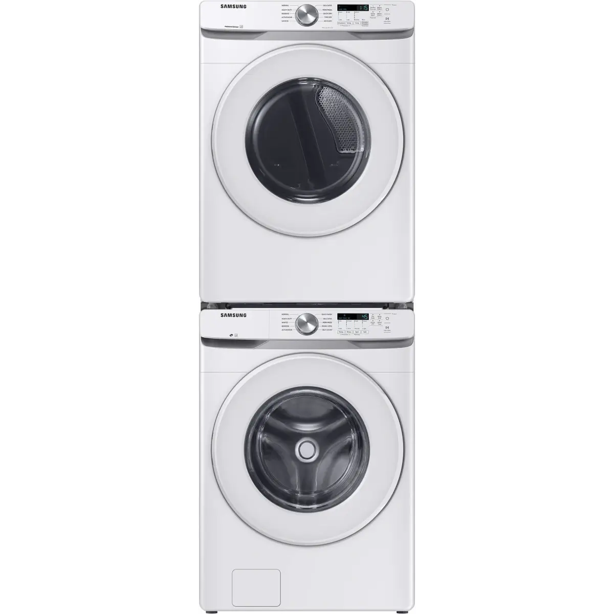 Stacked Front Load Washer and Gas Dryer Pair in White