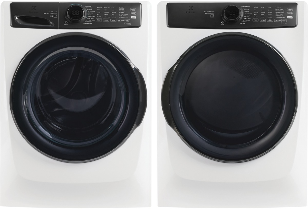 Side by Side Front Load Washer and Electric Dryer Pair in Matte White