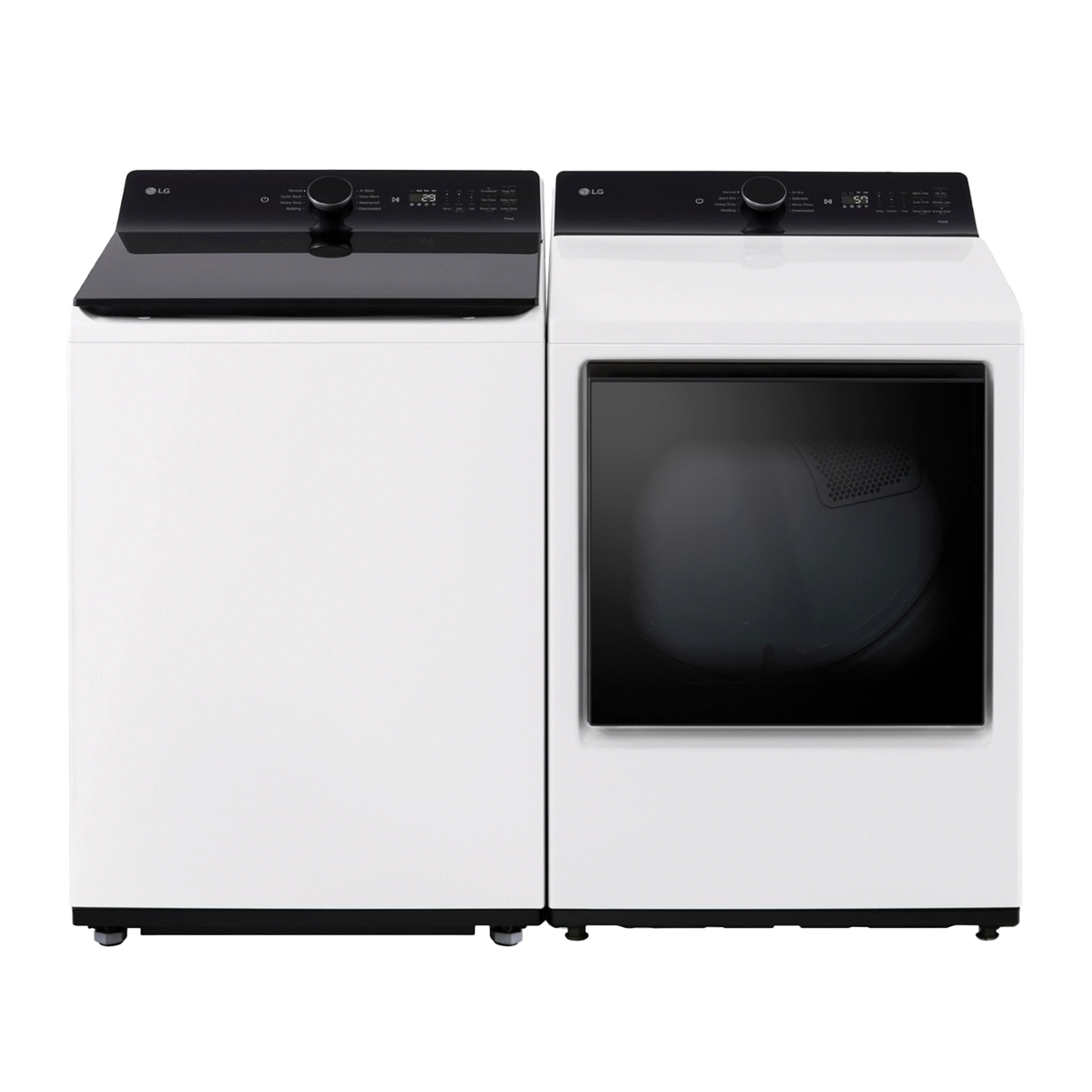 Side by Side Top Load Washer and Electric Dryer Pair in Alpine White