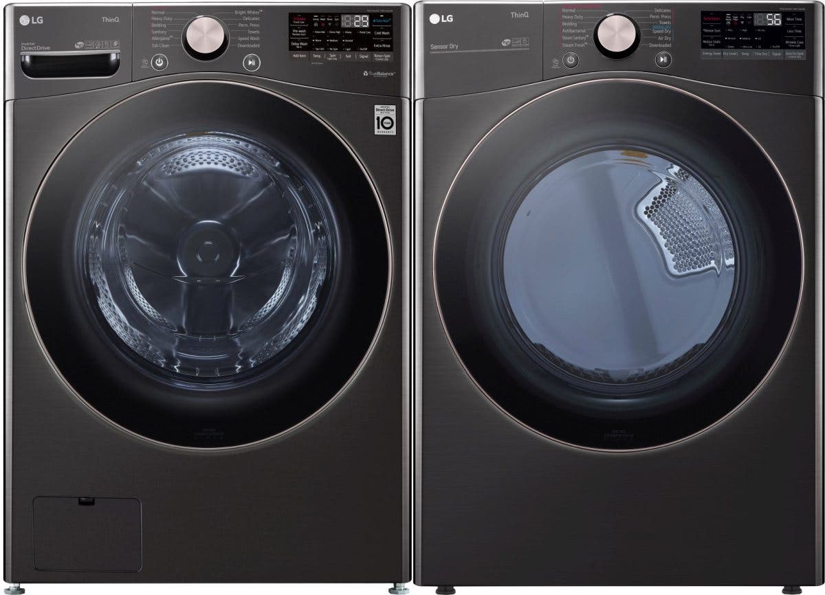 Side by Side Front Load Washer and Electric Dryer Pair in Black Steel