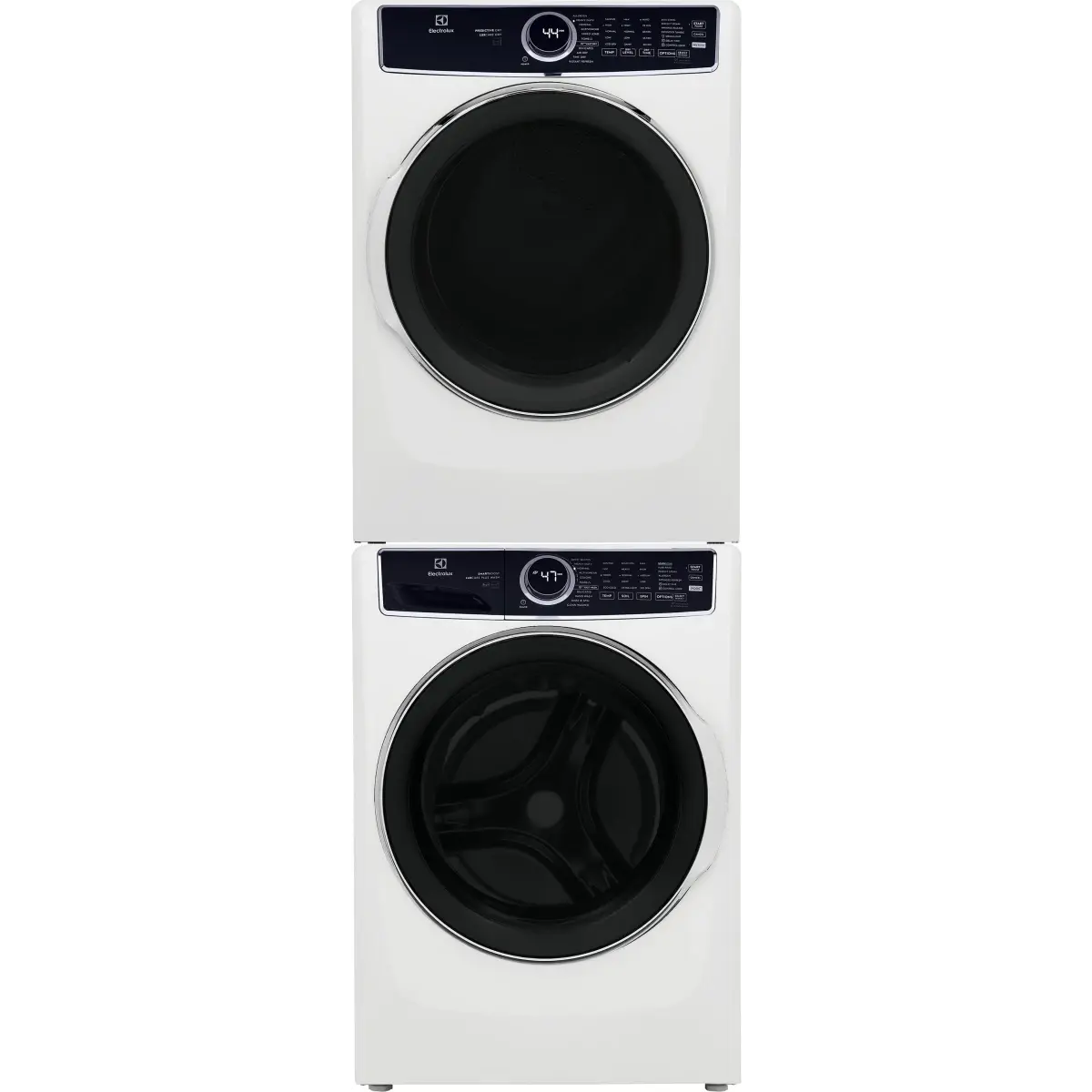 Stacked Front Load Washer and Gas Dryer Pair in White