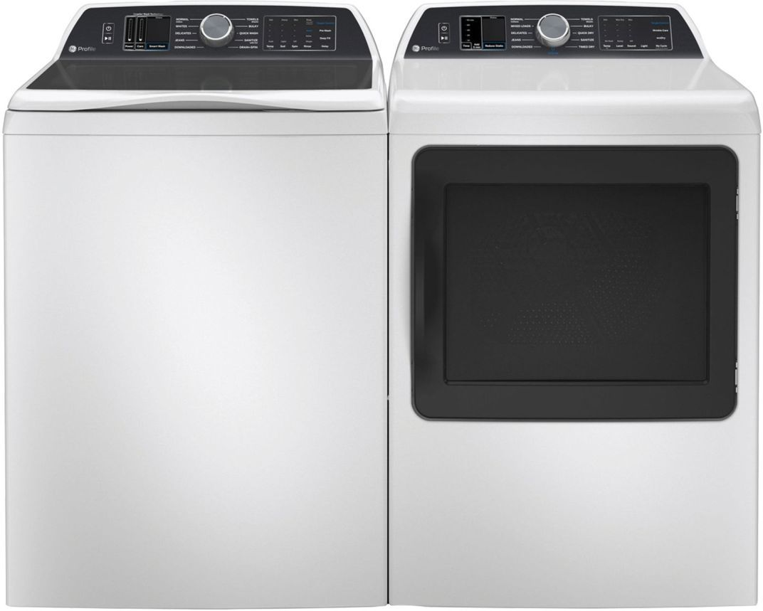 Side by Side Top Load Washer and Electric Dryer Pair in White