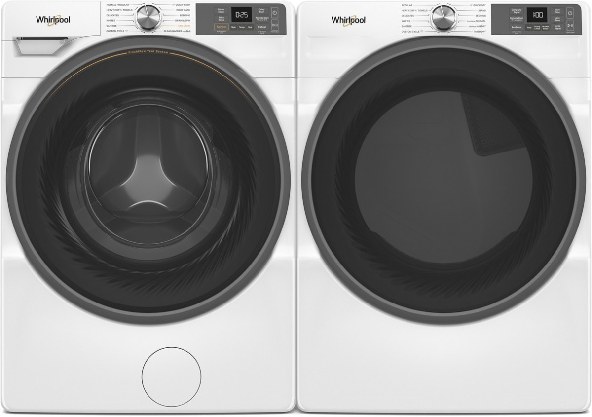 Side by Side Front Load Washer and Electric Dryer Pair in White