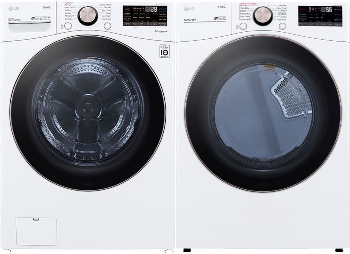 Side by Side Front Load Washer and Electric Dryer Pair in White