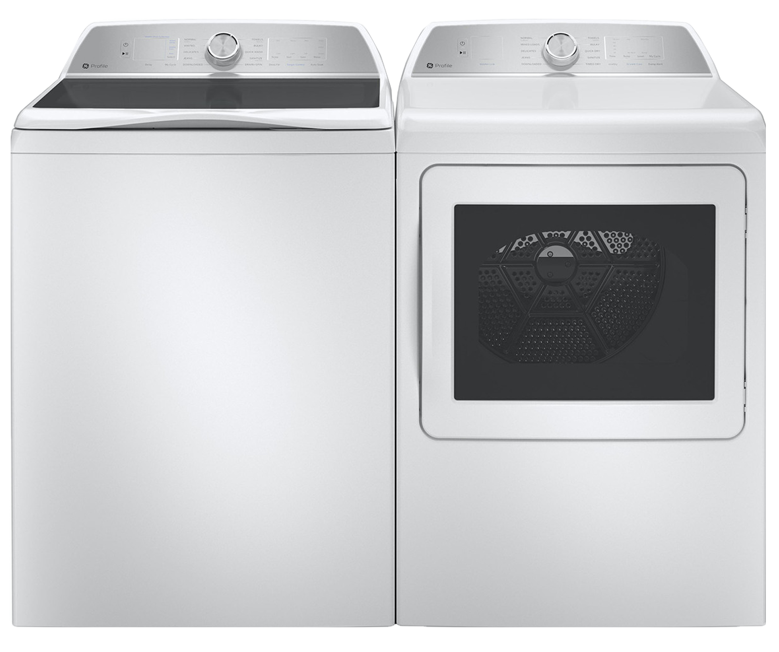 Side by Side Top Load Washer and Electric Dryer Pair in White