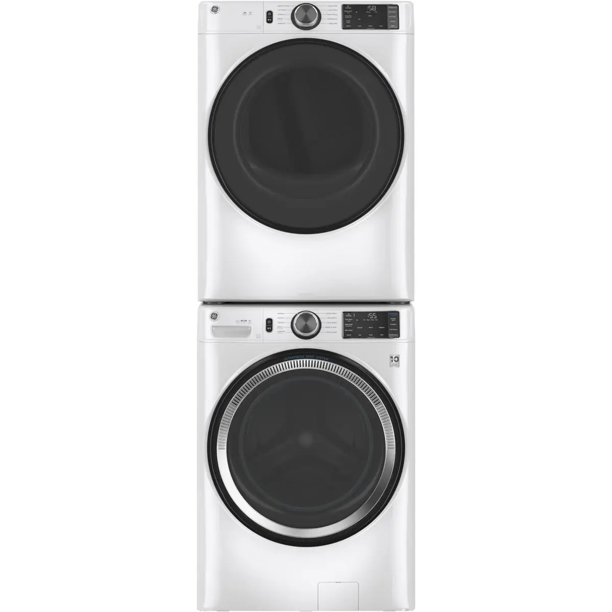 Stacked Front Load Washer and Gas Dryer Pair in White