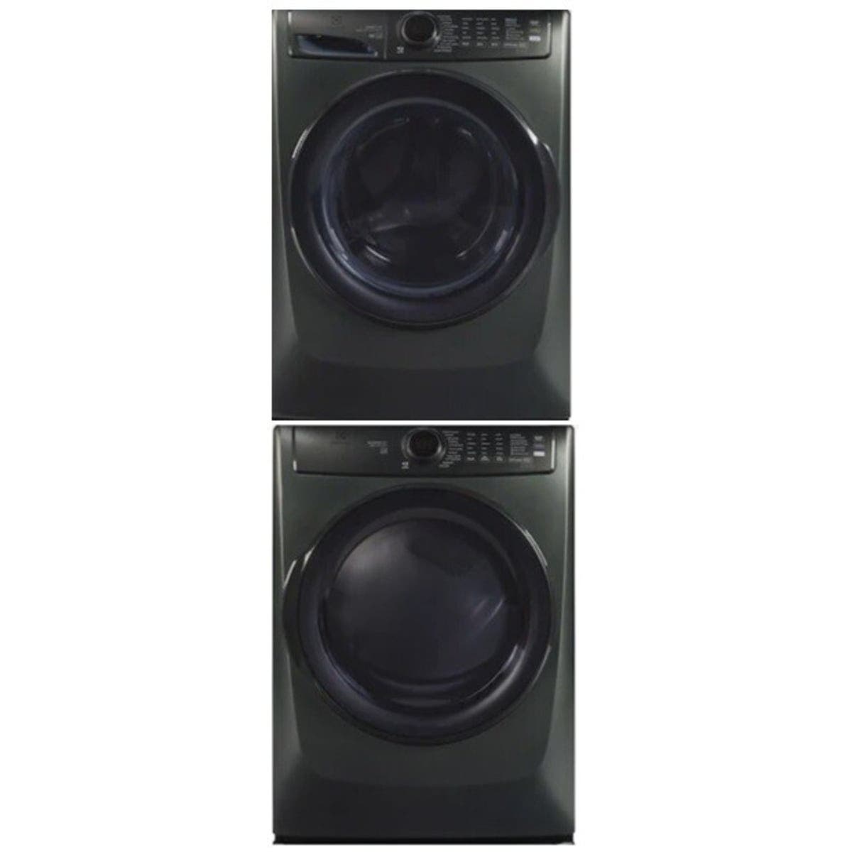 Stacked Front Load Washer and Electric Dryer Pair in Alpine
