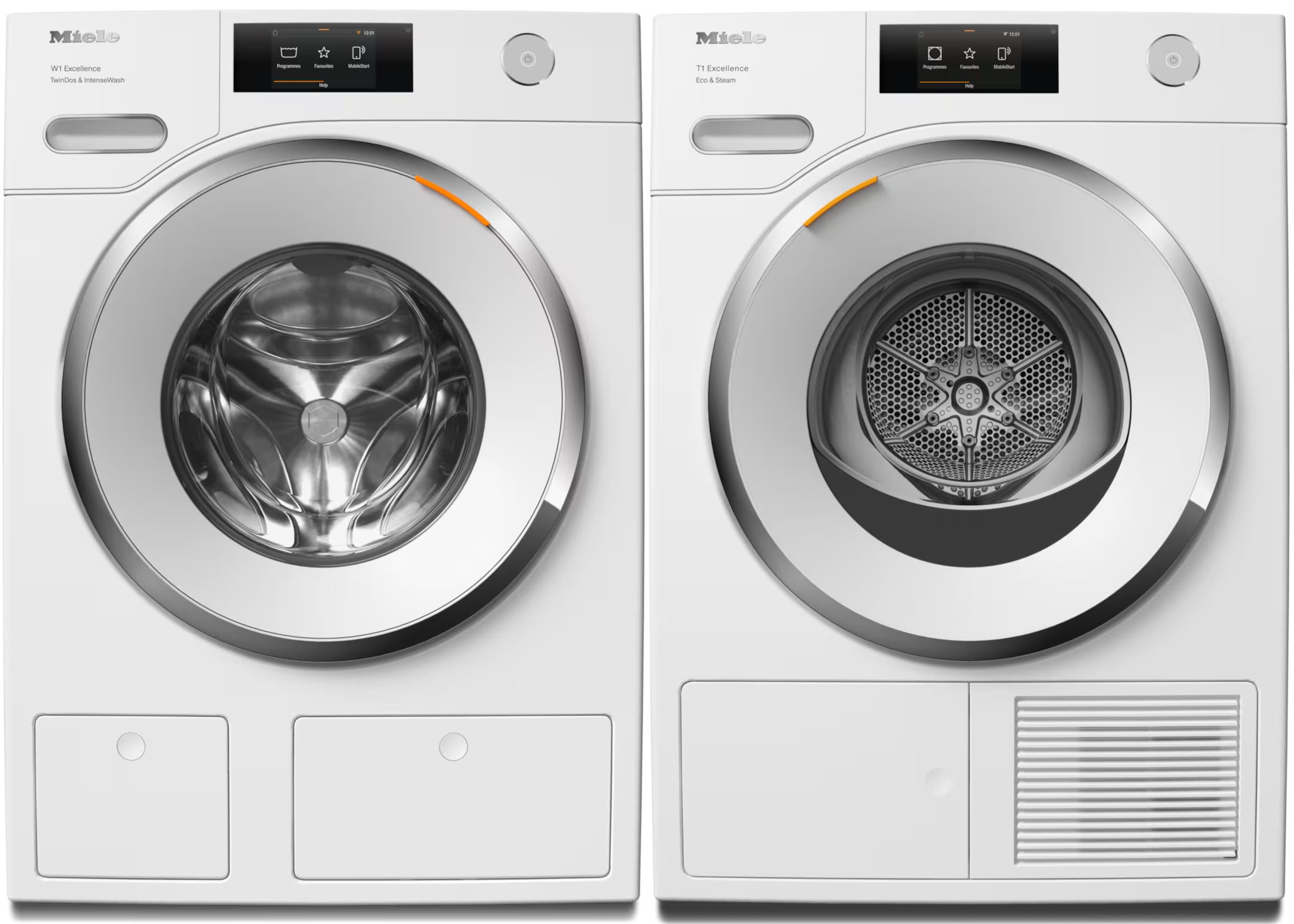 Front Load Washer and Electric Dryer Set in White