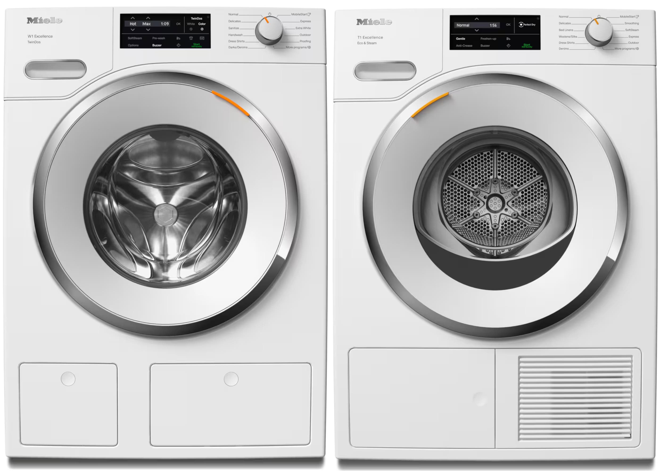 Front Load Washer and Electric Dryer Set in White