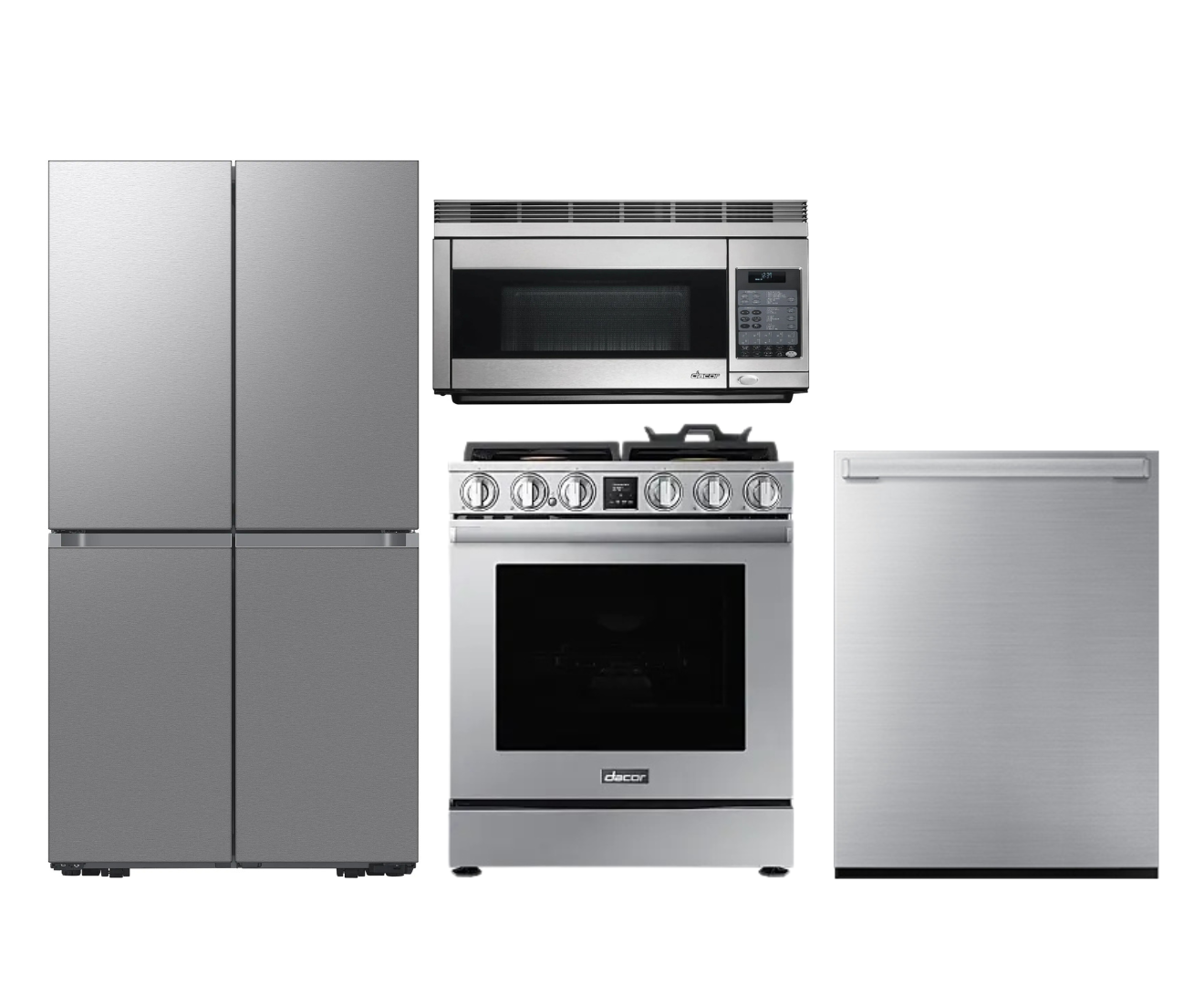 Transitional Series 4-Piece Smart Gas Kitchen Suite in Silver Stainless Steel