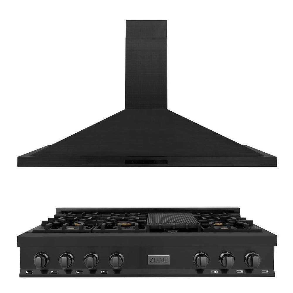 Kitchen Package with 48" Black Stainless Steel Rangetop and 48" Convertible Range Hood